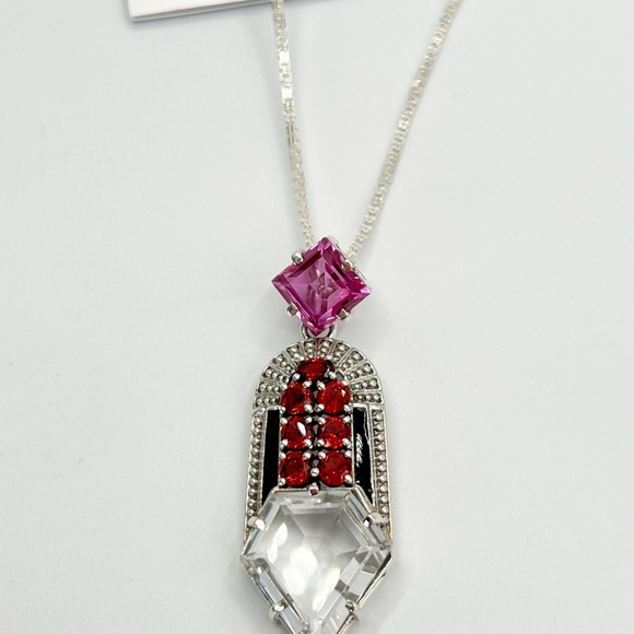 🌟Nicky Butler 925 Sterling Silver Clear Quartz Garnet Deco Pendant Necklace NWT - Picture 9 of 14